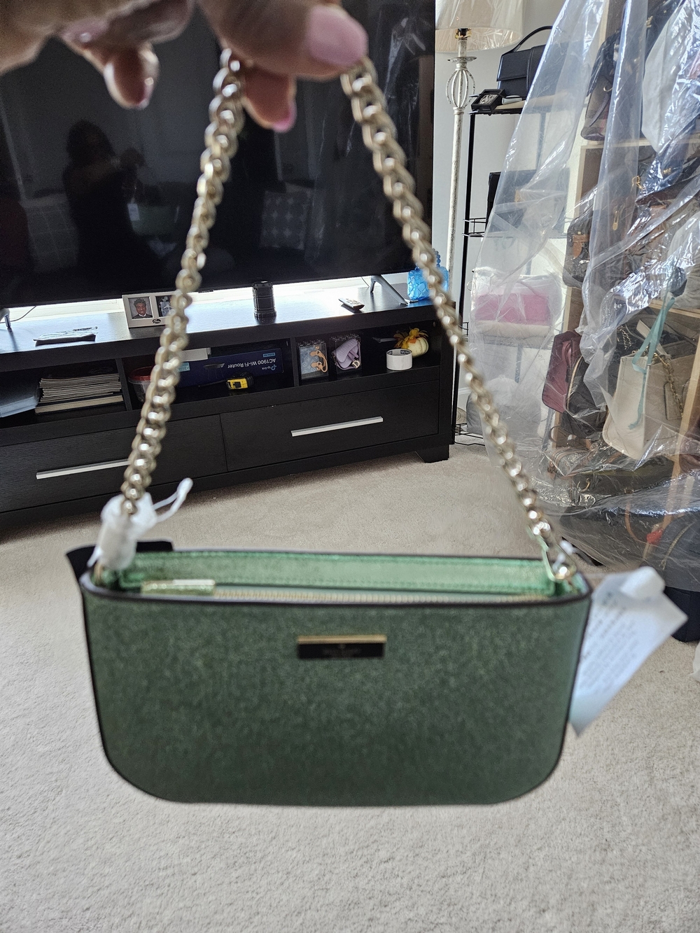 Kate Spade Green Glitter Chain Shoulder Bag - Picture 10 of 12